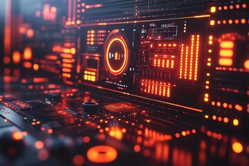  Digital interface transforming analog futuristic UI high-tech visual dashboard morphing old analog dials buttons sleek glowing holographic displays innovative modern design futuristic shift