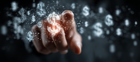 Poster - Dollar money icon virtual touchscreen. Business digital currency payment transaction. Generative AI technology.	
