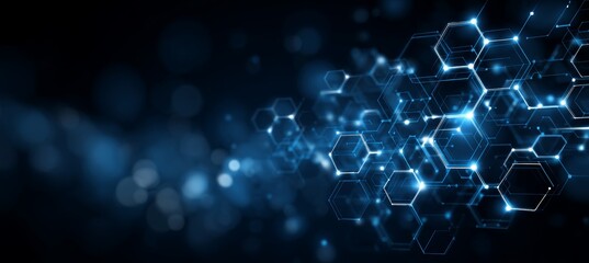 Fototapete - Polygonal networking connect structure. Wireless server user communication system. Team social linked global digital database. Generative AI technology.	
