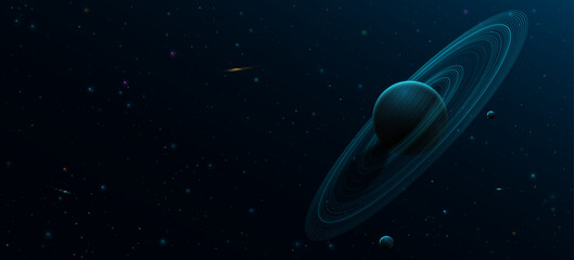 Wall Mural - 3d planet saturn with ring around and other planets. cosmic science background. abstract starry sky 