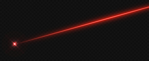 Wall Mural - neon red laser line isolated on black. bright horizontal beam with flare, glow, and energy burst eff