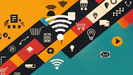 Abstract graphic design with technology icons