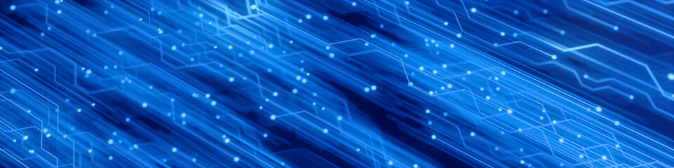Wall Mural - abstract blue technology background depicting a complex digital circuit network, representing data f