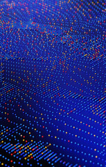 Wall Mural - abstract pattern of blue, red, and yellow digital dots on a dark blue gradient forms a data matrix a