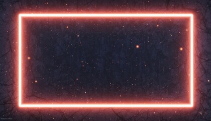 Wall Mural - neon rectangular frame on a dark textured surface.
