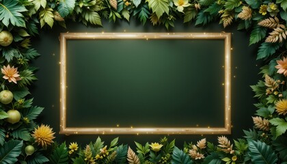 Wall Mural - elegant frame surrounded by lush greenery and floral arrangements.