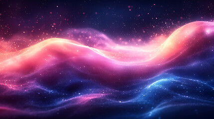 Wall Mural - abstract cosmic landscape with pink blue waves and twinkling stars digital artwork illustration