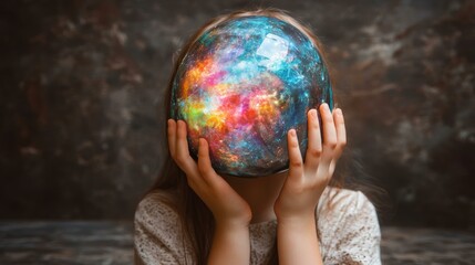 Wall Mural - child with a cosmic sphere face mask