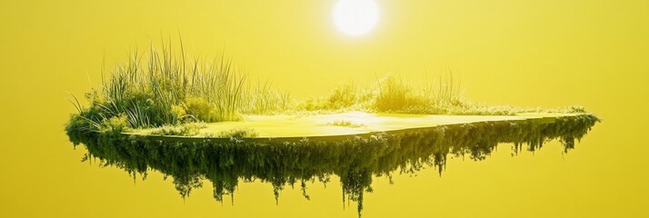 Wall Mural - floating island with grass, plants, and sun.