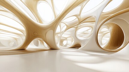 Wall Mural - abstract architectural interior design with organic shapes and smooth surfaces in beige and white to