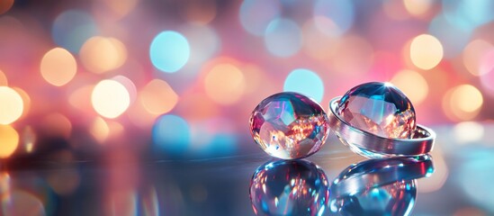 Wall Mural - two glass spheres with ring reflection on bokeh background.
