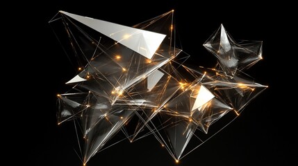 Wall Mural - abstract 3d rendering of glowing glass geometric shapes on black background.