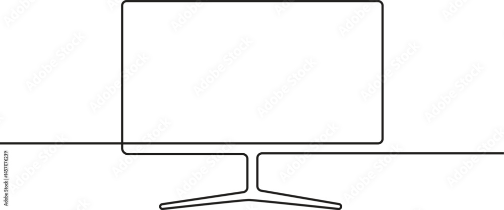 Flat tv screen or computer monitor Continuous one line drawing, Black ...