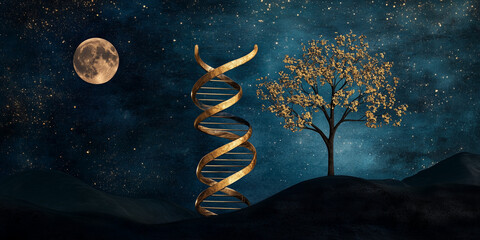 Wall Mural - exploring biotechnology gene editing and ethics in science nature digital art nighttime perspective