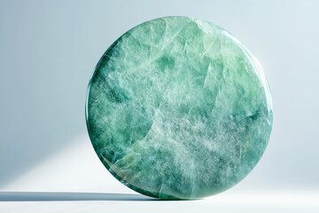 Poster - Circular, light-green gemstone, detailed close-up view.