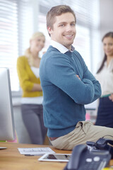 Aufkleber - Man, portrait and happy in office with arms crossed or confident for career growth as human resources manager. Employee, smile and proud for job opportunity, position and team leader on collaboration