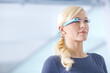 © peopleimages.com - Augmented reality, technology and woman with smart glasses for internet network in office. Innovation, connectivity and female person with futuristic VR eyewear for vision and online communication.