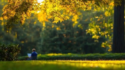 Wall Mural - golden autumn foliage in a park setting.