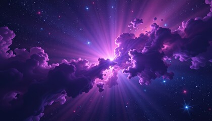 Wall Mural - Vibrant Cosmic Nebula with Purple Clouds and Radiant Light in the Vast Universe