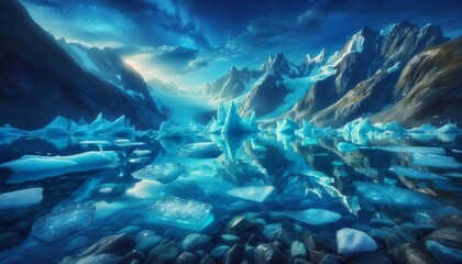 Wall Mural - Blue Iceberg Lake A tranquil body of water strewn with floating