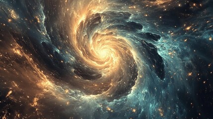 Wall Mural - Abstract swirling cosmic nebula vibrant gold teal colors space galaxy artwork digital art cosmic sky