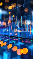 Stock and forex trading chart, digits, numbers, bearish and bullish candles. Data and digital code financial background