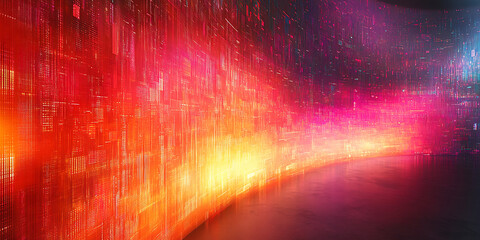 Abstract digital landscape of glowing data streams and futuristic technology with dynamic color gradients