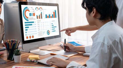 Fototapete - Business data dashboard provide business intelligence analytic for marketing strategy planning brisk with big data set to analyze customer demands and foreseeing business future