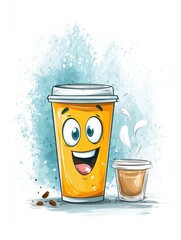 Leinwandbilder - Charming Coffee Cup Mascot Design for Branding and Advertising With Playful Character and Vivid Colors Generative AI
