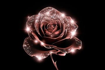 Wall Mural - rose shape sparkle light glitter flower plant black background.