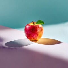 Poster - A Single Red Apple on a Colorful Background with Soft Shadows Creates a Still Life with Emphasis on Light and Composition.