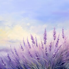 Wall Mural - painting of lavender border outdoors blossom flower.