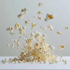 Poster - A playful explosion of popcorn captured mid-air, embodying the joy of movie nights and snack time favorites. A delightful, lighthearted scene.