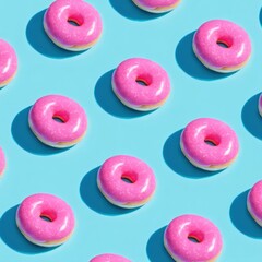 Leinwandbilder - Bright and Playful Summer Pattern Featuring Pink Doughnuts on a Light Blue Background Creating a Trendy Atmosphere for the Season Generative AI