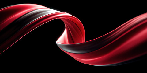 Wall Mural - glowing red ribbon spiral, metallic silver accents, dynamic flowing motion, abstract art, smooth cur