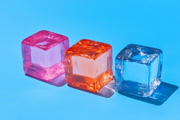 An intricate abstract background consisting of glass geometric figures and prisms that generate a light diffraction effect displaying a spectrum of colors and reflections