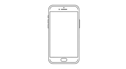 Smartphone Line Art Icon Illustration with Blank Screen, Mobile Phone Outline