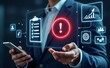 © raseldesigner93 - Data security alert: A professional individual, in a focused pose, monitors digital alerts about digital security and data control.