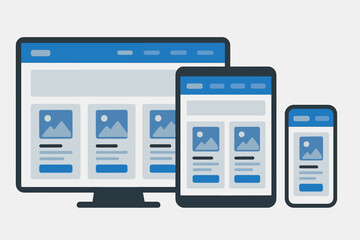 Wall Mural - vector illustration of a responsive website layout showing desktop, tablet, and mobile screen versio