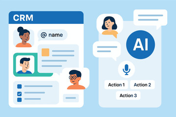 Wall Mural - vector illustration of team collaboration inside crm with tag mentions, shared notes, comment thread