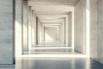 Leinwandbilder - Modern architectural corridor with concrete walls and soft light illuminating the spacious interior