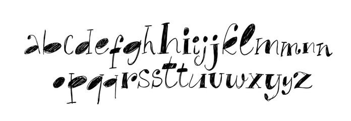 Aufkleber - Crayon drawn serif font with scribbles. Hand drawn childish alphabet letters in retro or vintage style.