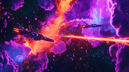 Wall Mural - epic space battle starship destroyers fierce combat action intense scifi artwork galactic war fire. 