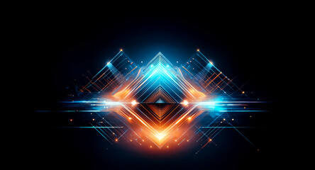 Canvas Print - a vibrant, symmetrical digital artwork featuring a glowing diamond shape with blue and orange light 