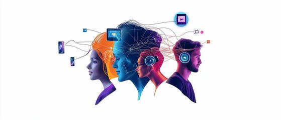 Wall Mural - Illustration of connected people with digital elements, representing interconnected networks