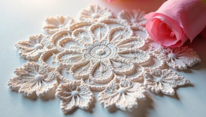 Intricate floral lace doily, delicate texture , detail, visual, net