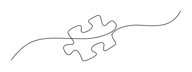 Aufkleber - Puzzle in one continuous line drawing. Jigsaw with one piece is leadership concept in simple linear style. Business and team symbol in in Editable stroke. Minimalistic vector illustration