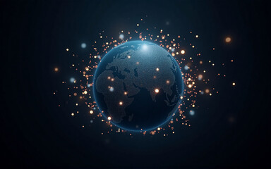 Wall Mural - a glowing earth surrounded by sparkling particles, symbolizing global connection and digital innovat