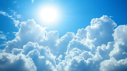 Wall Mural - bright sunshine illuminates fluffy cumulus clouds scattered across a serene blue daytime sky