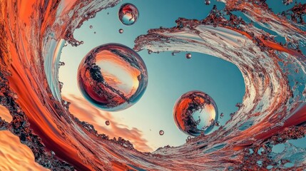 Wall Mural - abstract artwork with spheres and an unusual rippling swirling structure